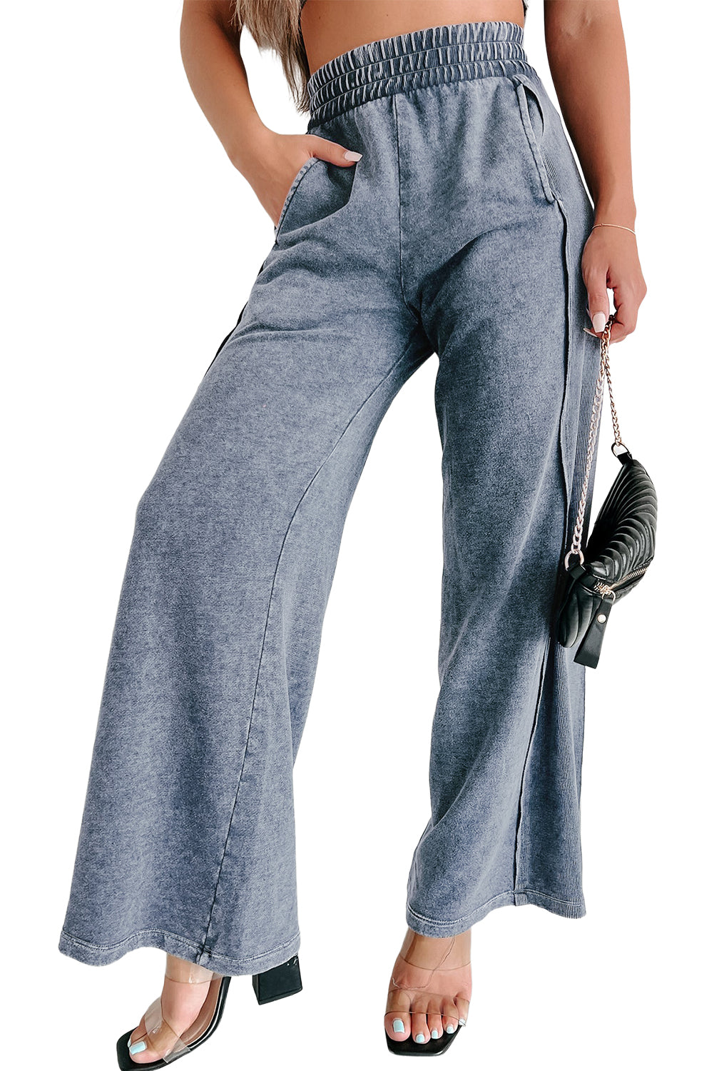 Apricot Pink Mineral Washed Smocked Wide Leg Pants