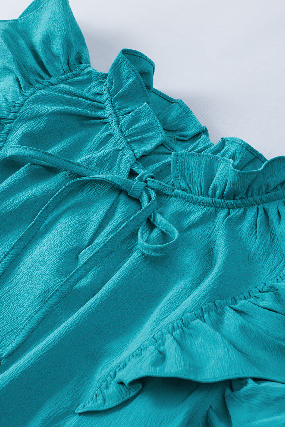 Tiered Ruffled Drawstring V Neck Short Dress With Pockets