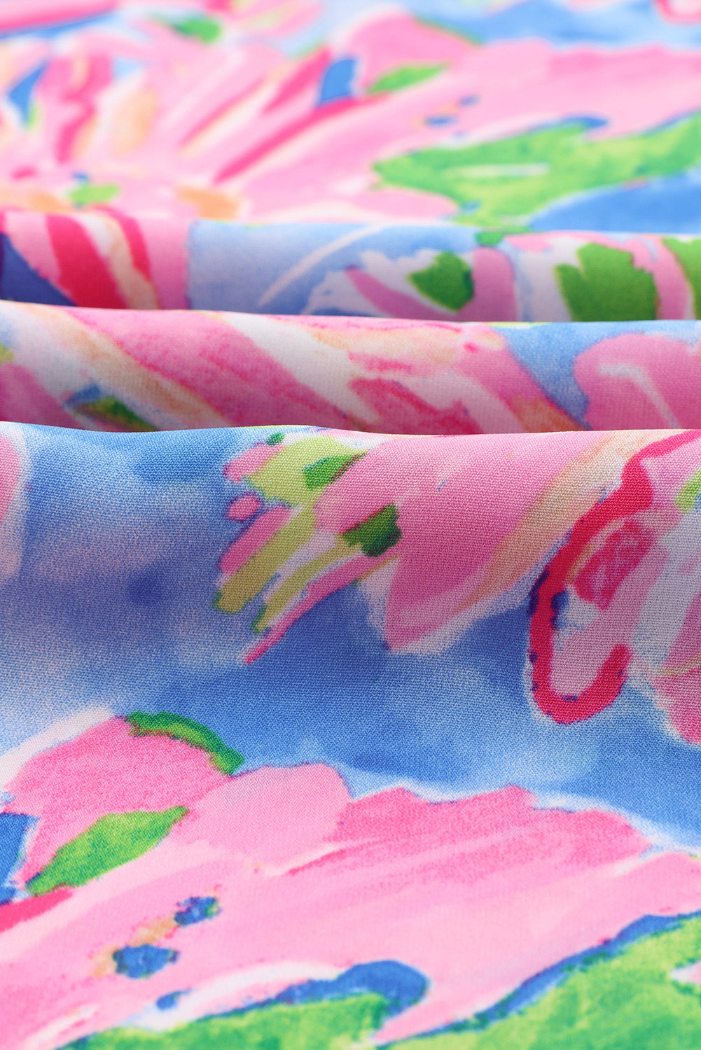 Abstract Floral Print Split V Neck Short Sleeve Blouse