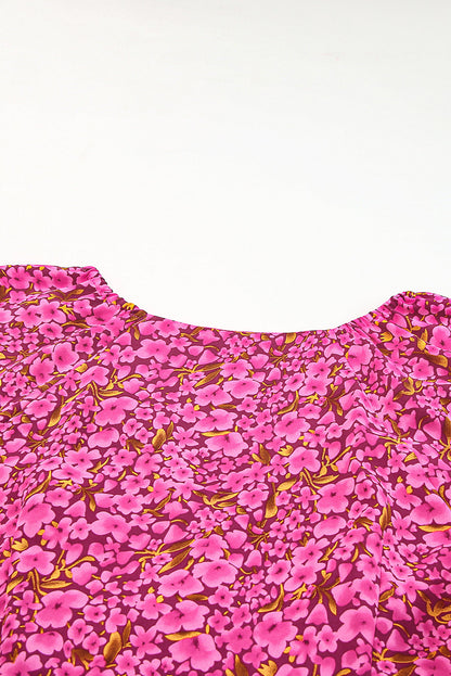 Floral Print Tiered Ruffle Sleeve V Neck Boho Top