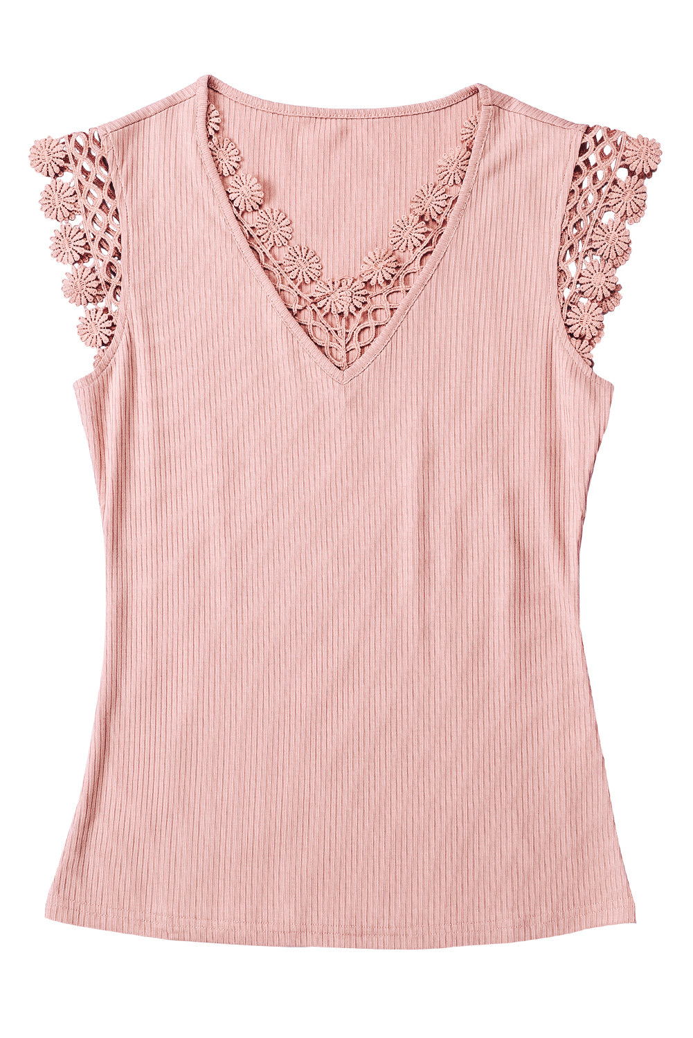 Crochet Cap Sleeve Ribbed V Neck Summer Top