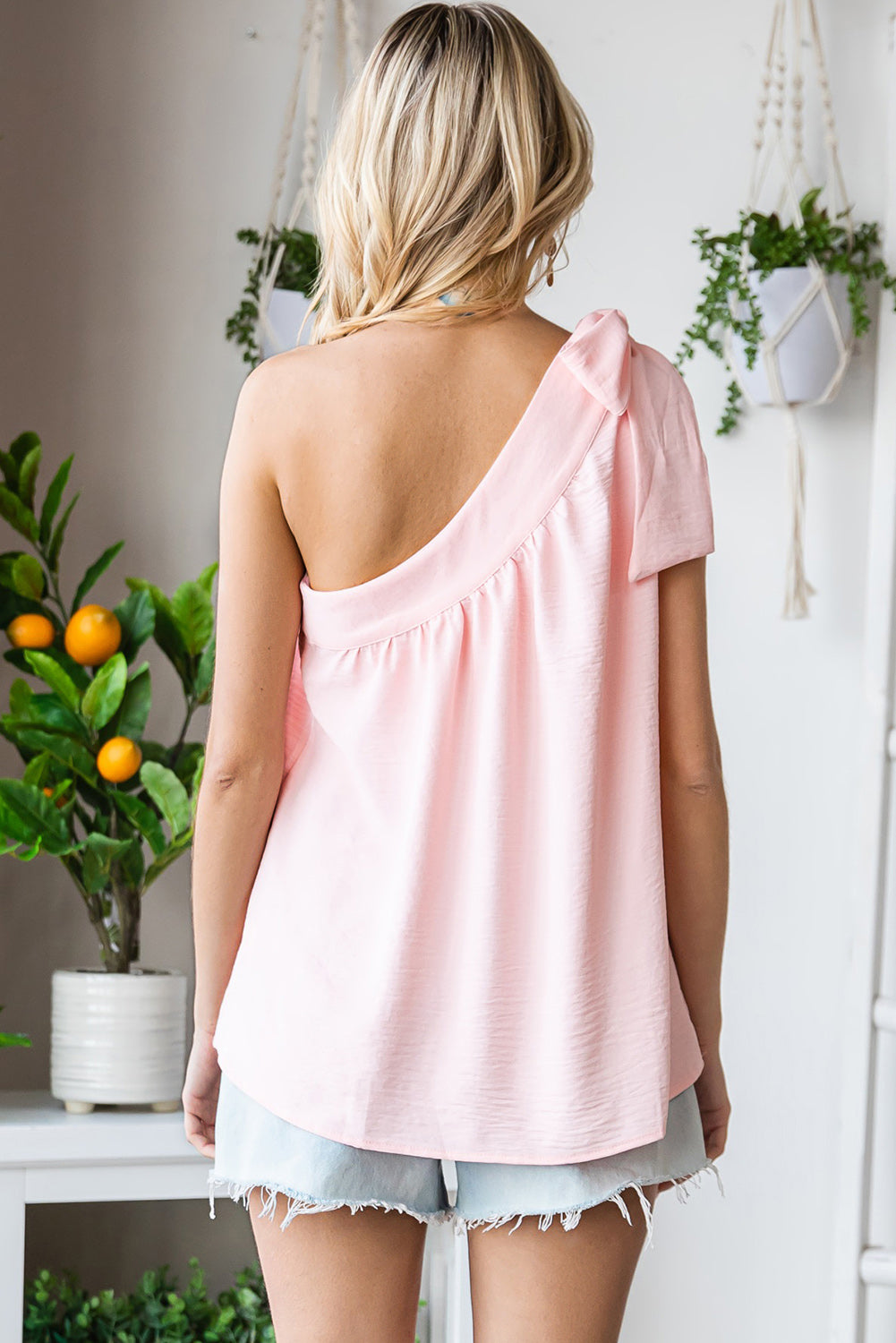 Casual Sleeveless One Shoulder Silk Top