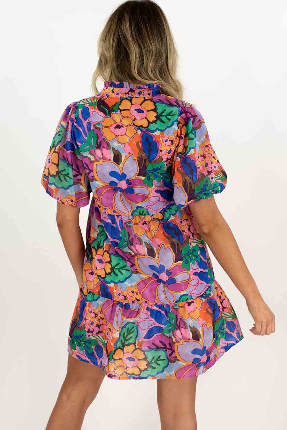 Multicolor Floral Print Ruffle Sleeveless Smocked Blouse