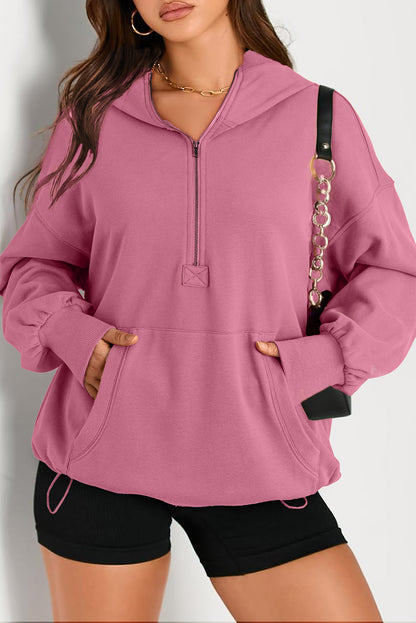 Kangaroo Pocket Half Zipper Oversized Hoodie