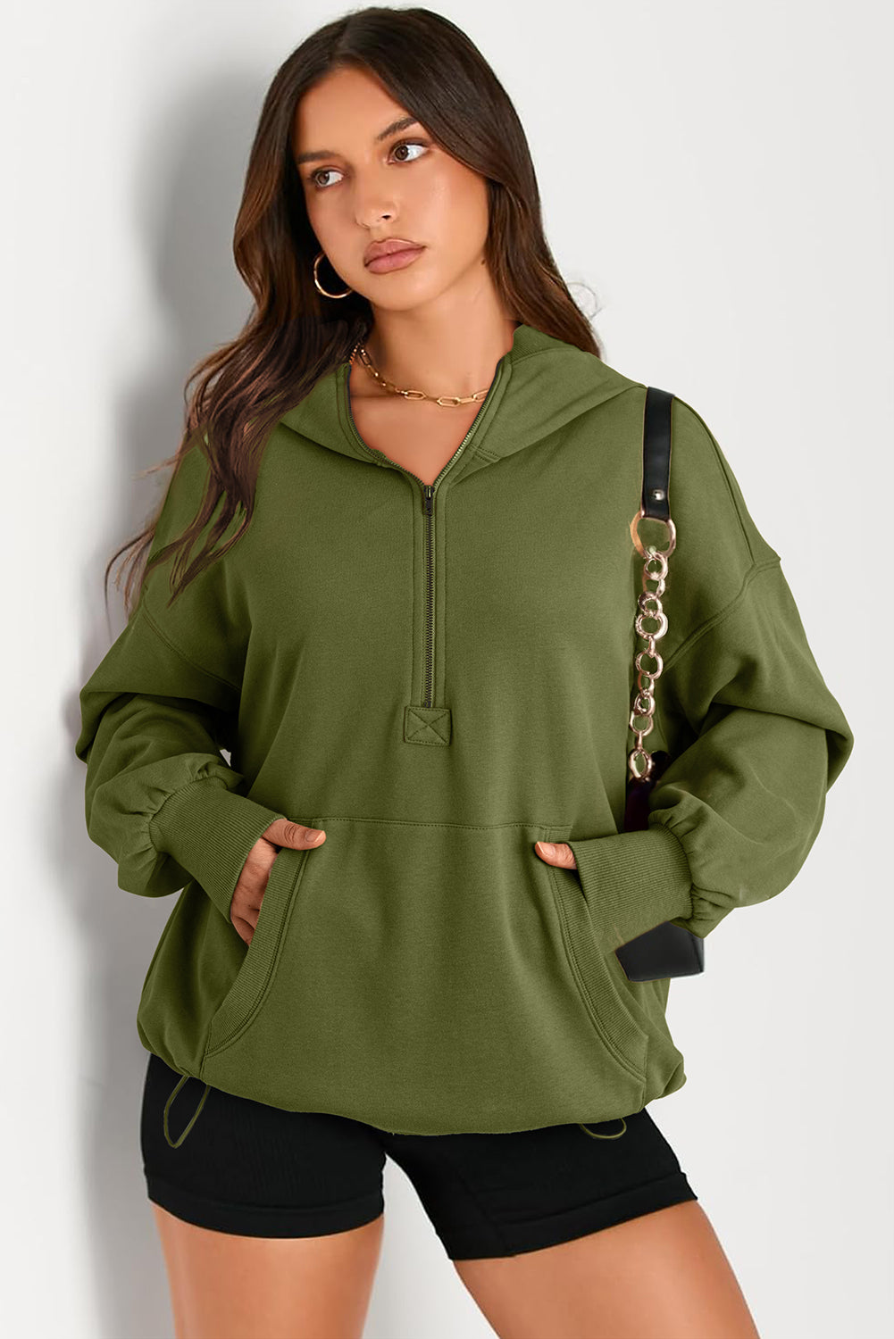 Kangaroo Pocket Half Zipper Oversized Hoodie