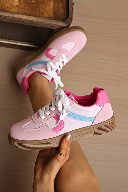 Pink Striped Patchwork Lace Up Sneakers
