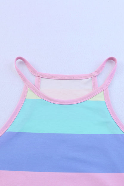 Multicolor Colorblock Striped Casual Tank Top