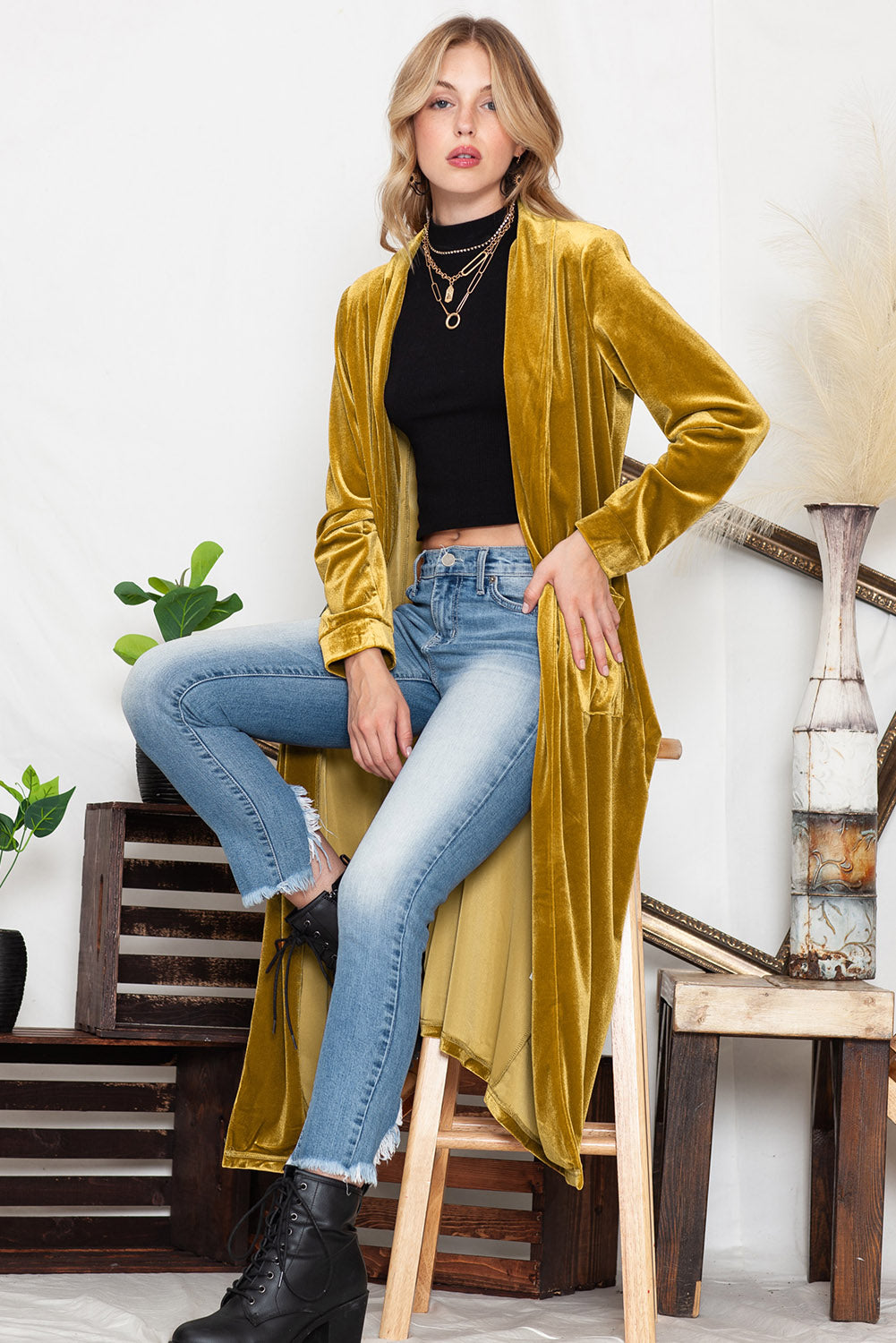 Pocketed Open Front Long Cardigan