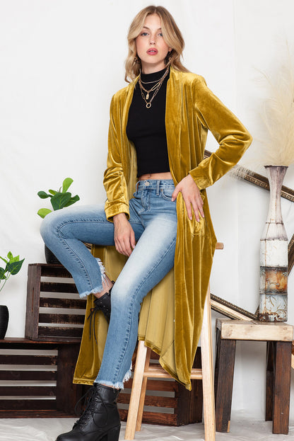 Pocketed Open Front Long Cardigan