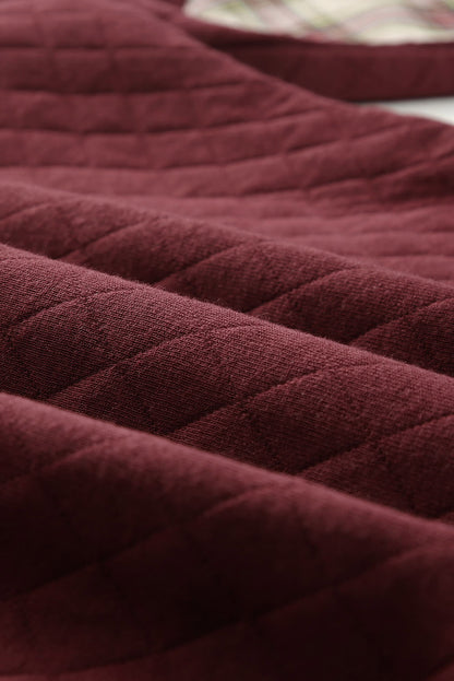 Plaid Geometric Texture Trim Buttons Neck Sweatshirt