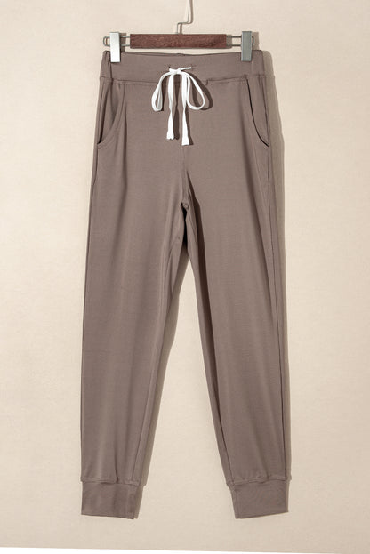 Black Casual Drawstring Drop Waist Pocketed Joggers