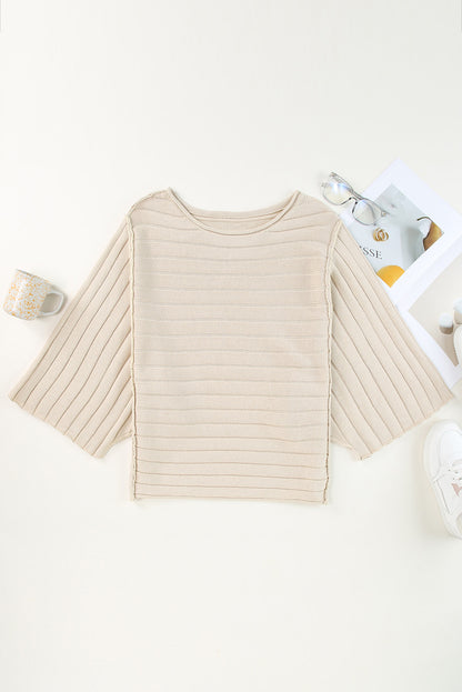 Brown Ribbed Knit Exposed Seam Dolman Sweater