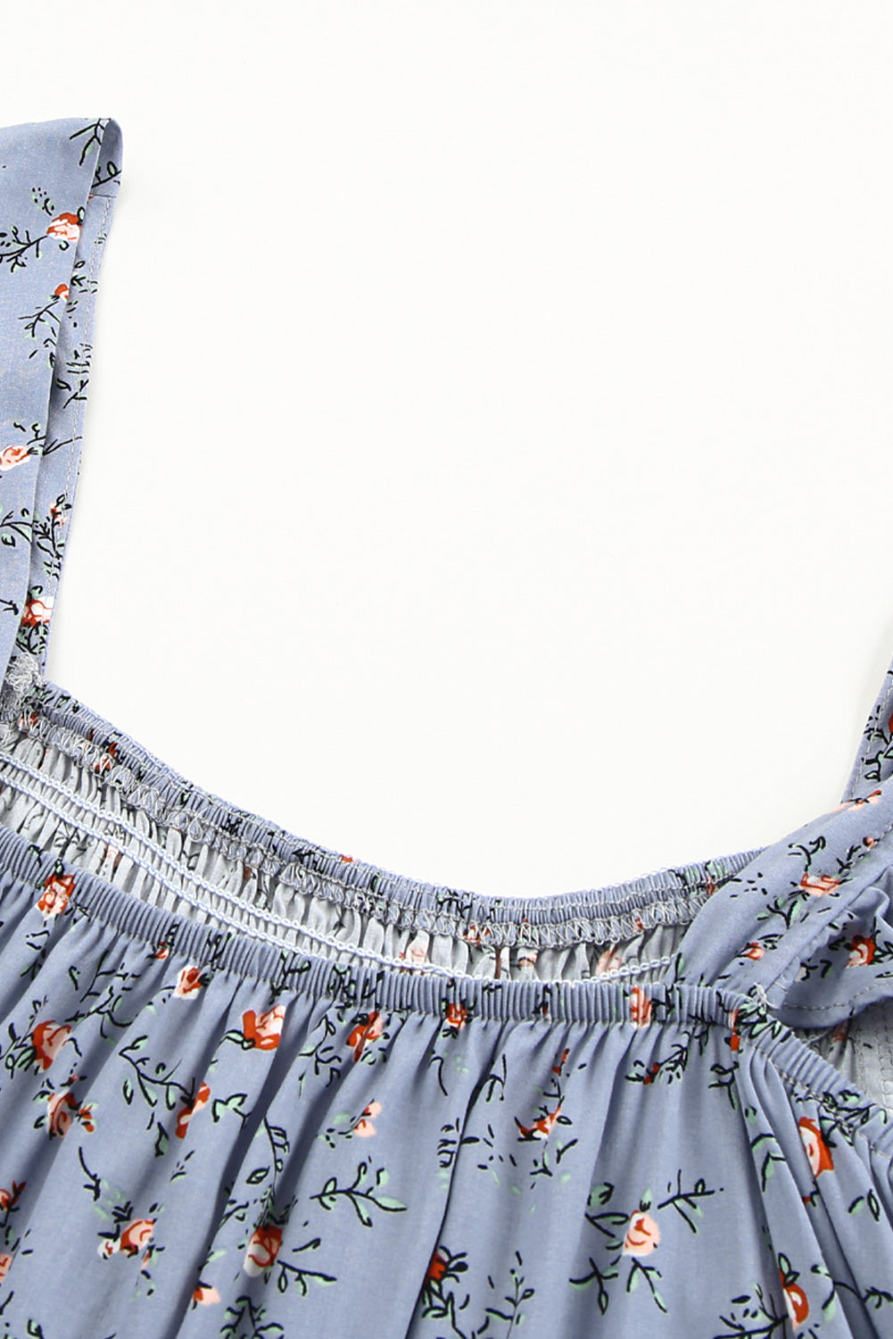 Floral Print Smocked Neck Flounce Sleeveless Shirt