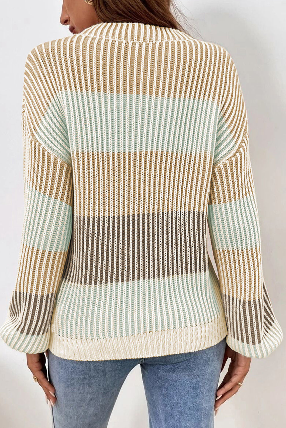 multi Colorblock Lantern Sleeve Rib Knitted Sweater