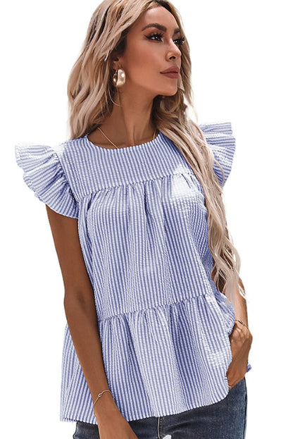 Striped Ruffle Tiered Sleeveless Shirt