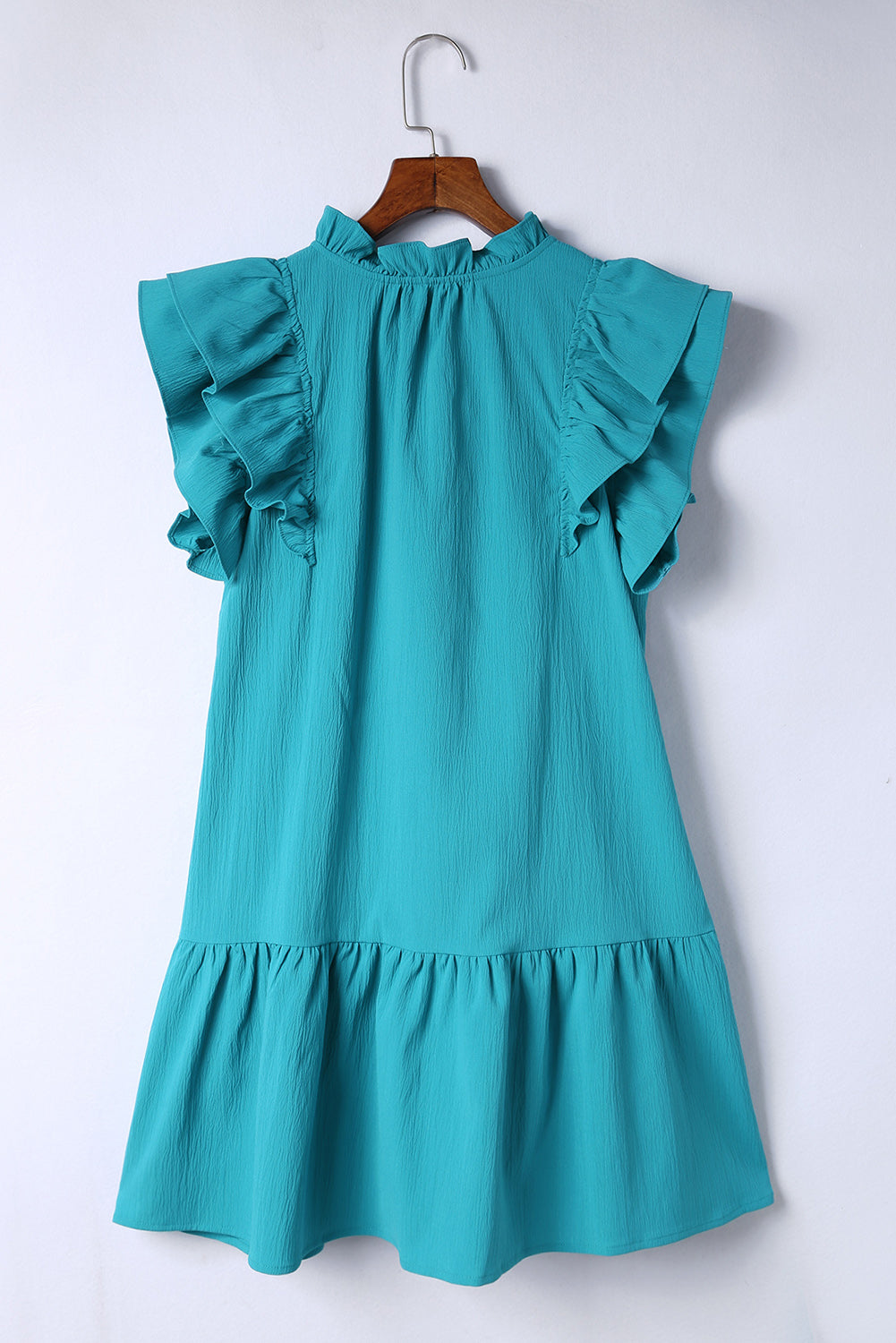 Tiered Ruffled Drawstring V Neck Short Dress With Pockets
