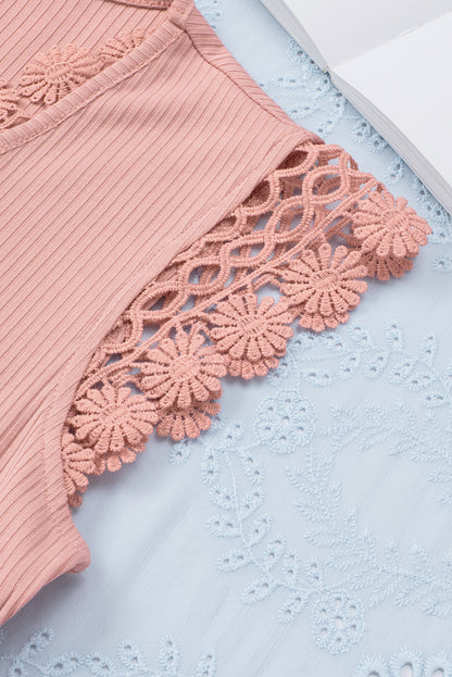 Crochet Cap Sleeve Ribbed V Neck Summer Top