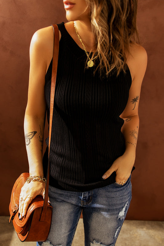 Casual Crew Neck Knit Crop Tank Top