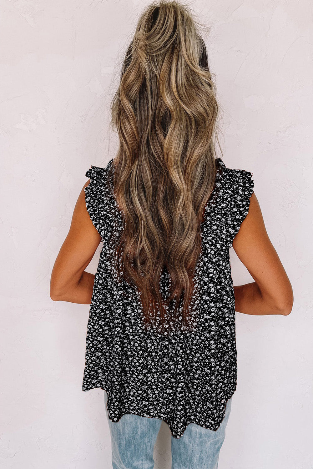 Ditsy Floral Print Ruffle Straps Flowy Boho Summer Top