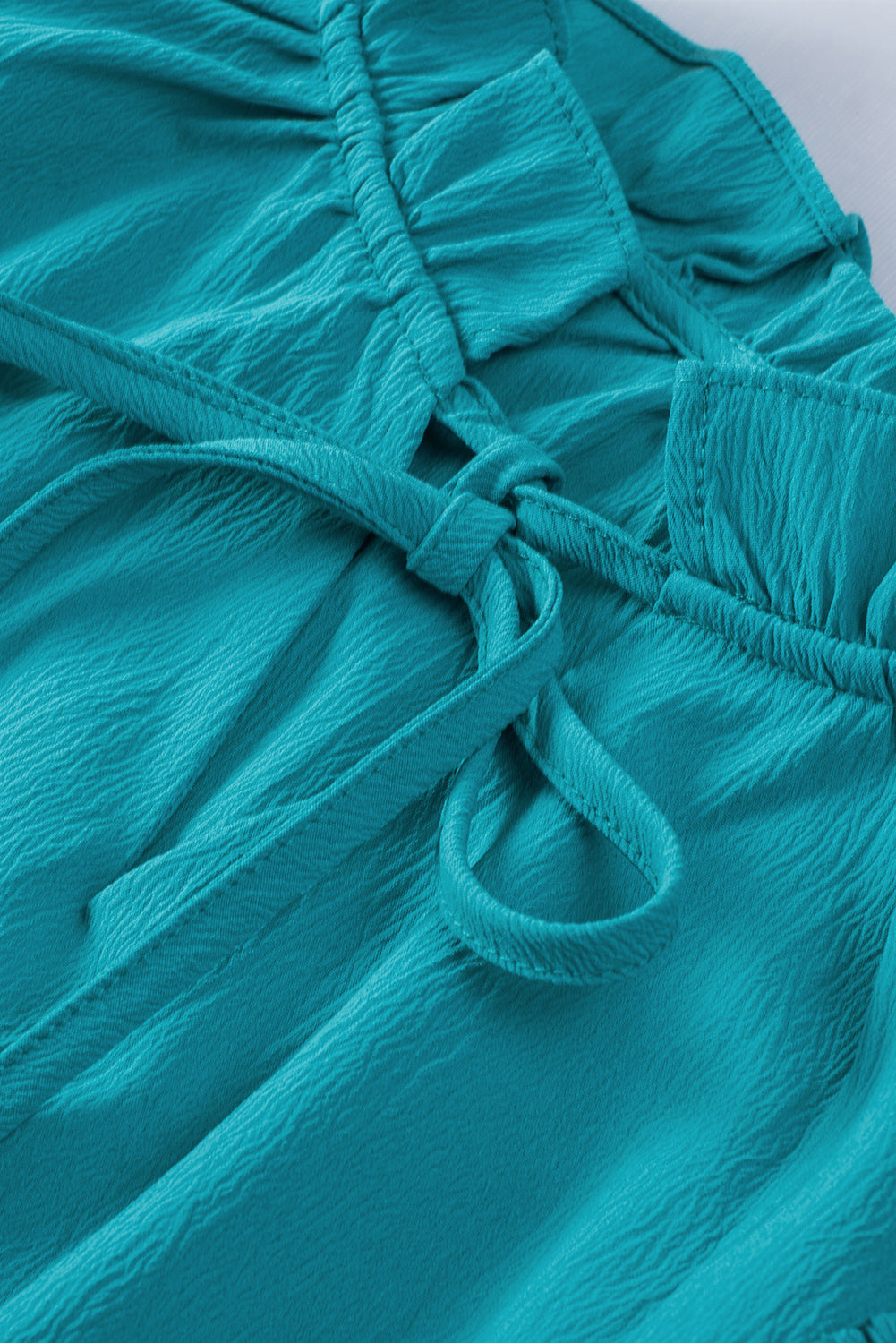 Tiered Ruffled Drawstring V Neck Short Dress With Pockets