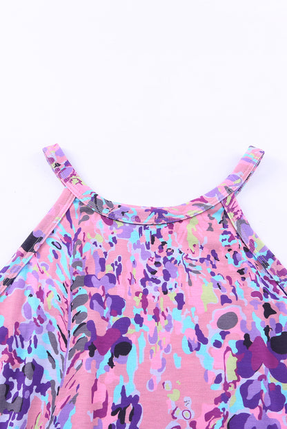Abstract Print Wrap V Neck Flutter Sleeve Mid Length Summer Dress