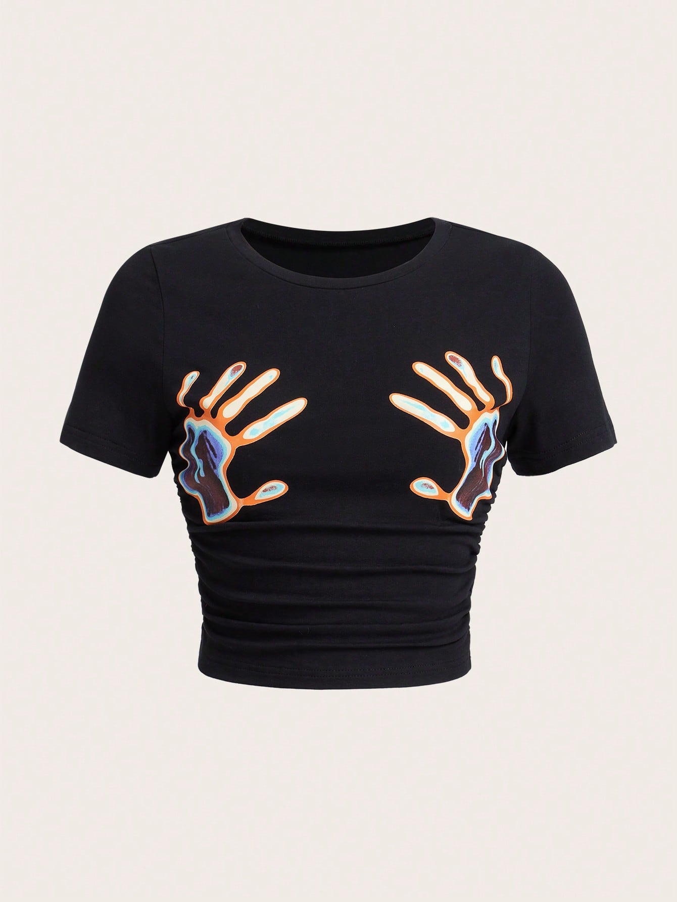 Coolane Hand Print Ruched Crop Tee