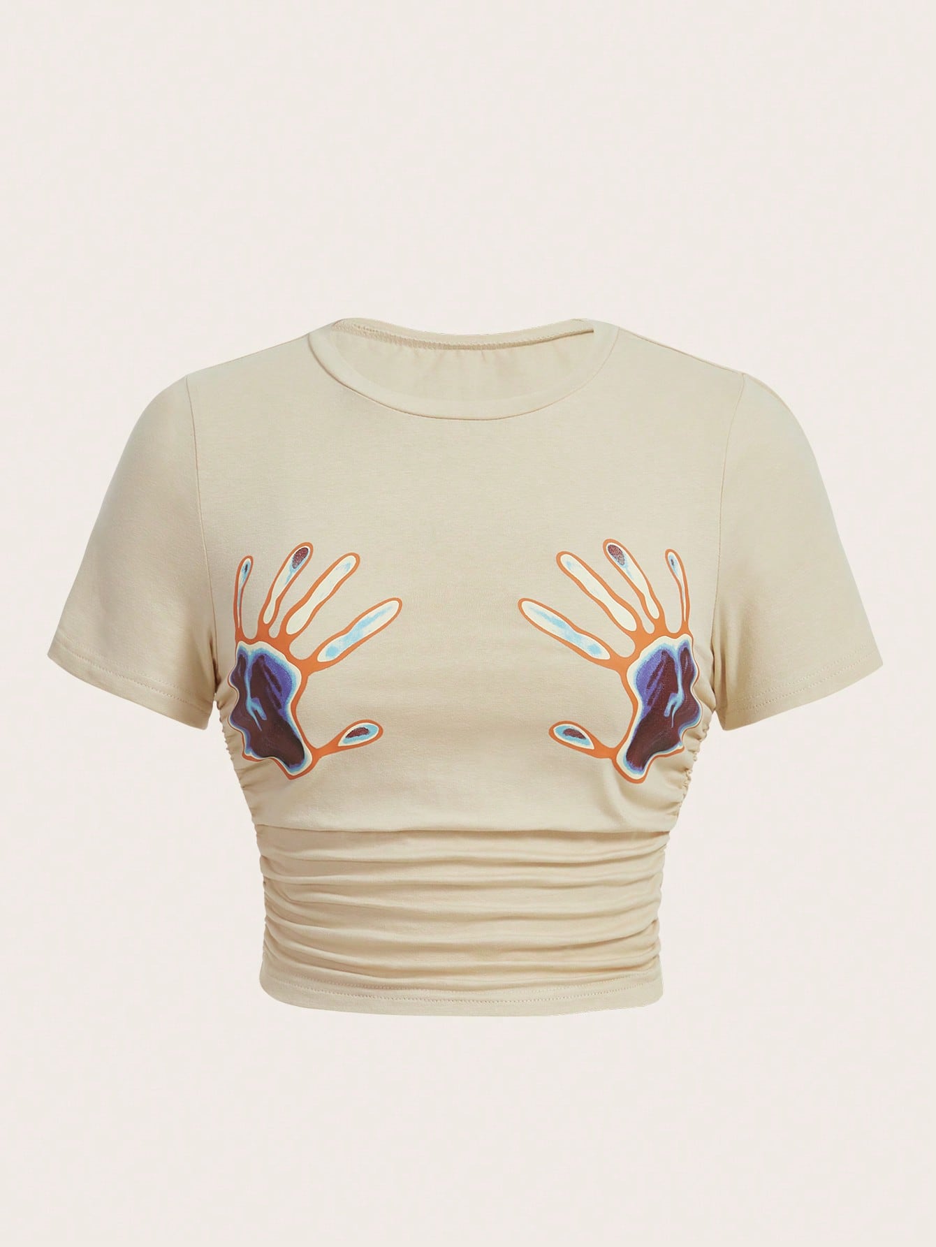 Coolane Hand Print Ruched Crop Tee