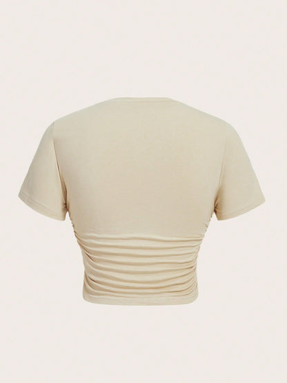 Coolane Hand Print Ruched Crop Tee