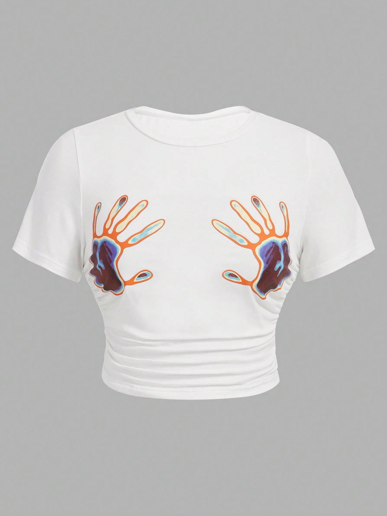 Coolane Hand Print Ruched Crop Tee