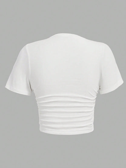 Coolane Hand Print Ruched Crop Tee