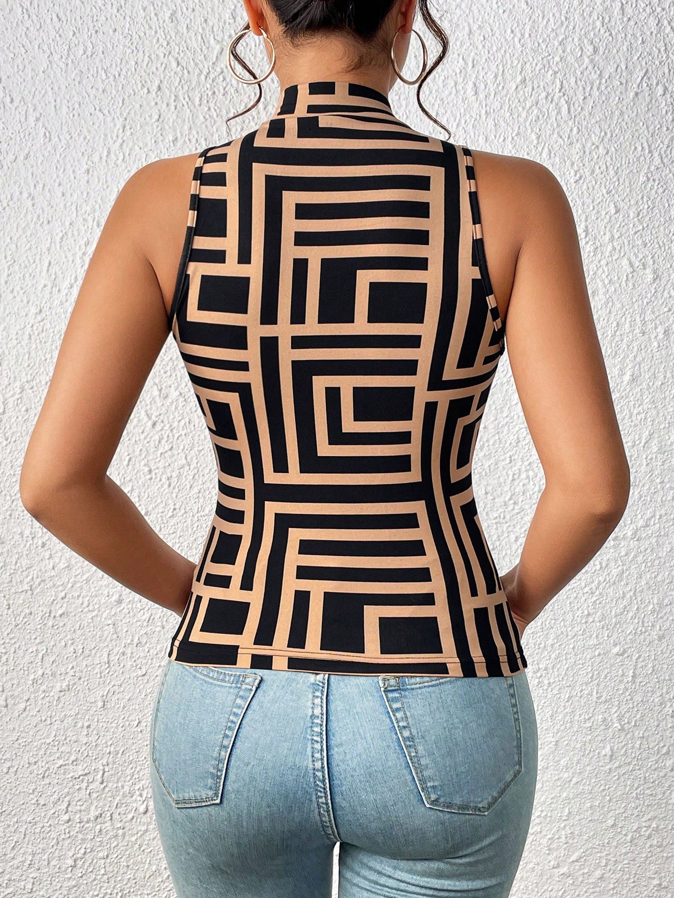 Geo Print Mock Neck Tank Top