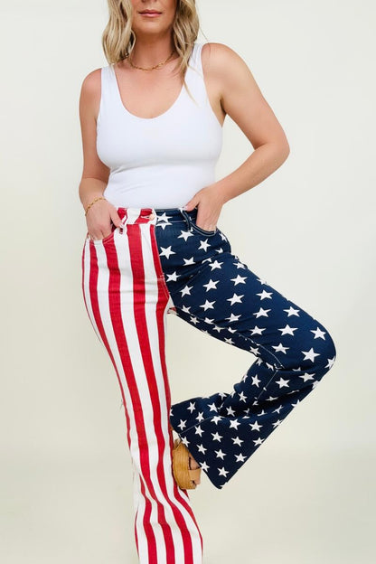 Judy Blue High Waist American Flag Print Flare Jeans