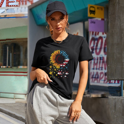 Women's Sunflower Flag Print Short Sleeve T-Shirt