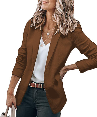 Women's Temperament Long-sleeved Jacket Solid Color Suit Collar Loose Single-breasted Suit
