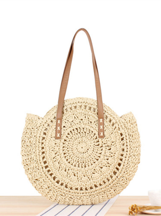 Round shoulder straw woven bag