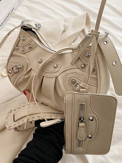 Rivet Heavy Industry Pleated Shoulder Bag