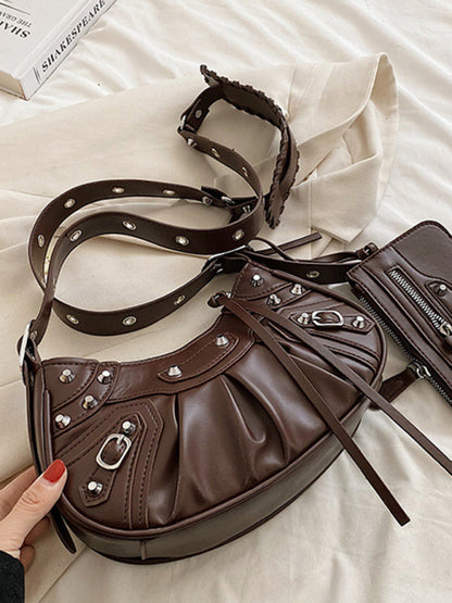 Rivet Heavy Industry Pleated Shoulder Bag