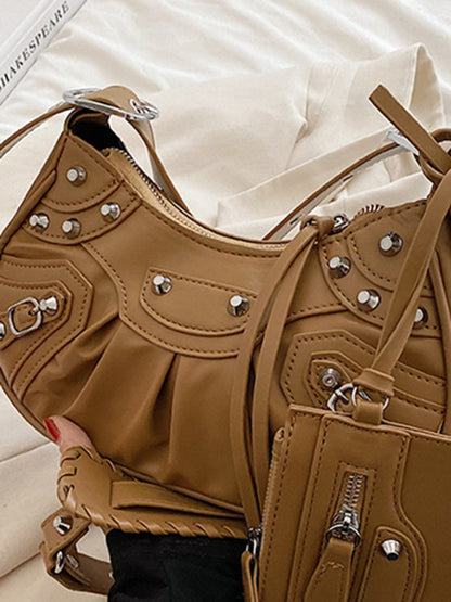 Rivet Heavy Industry Pleated Shoulder Bag