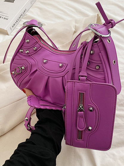 Rivet Heavy Industry Pleated Shoulder Bag