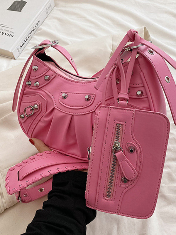 Rivet Heavy Industry Pleated Shoulder Bag