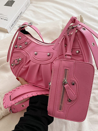 Rivet Heavy Industry Pleated Shoulder Bag