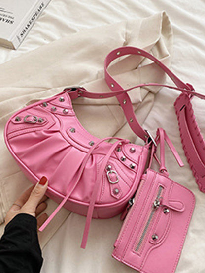 Rivet Heavy Industry Pleated Shoulder Bag