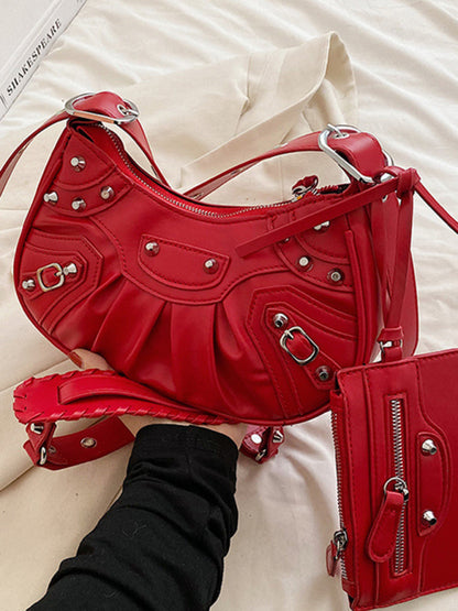 Rivet Heavy Industry Pleated Shoulder Bag