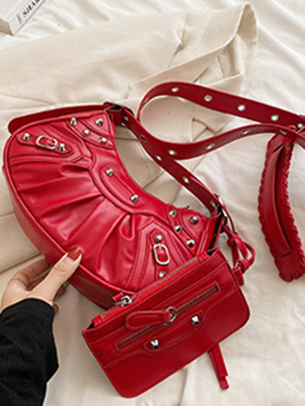 Rivet Heavy Industry Pleated Shoulder Bag