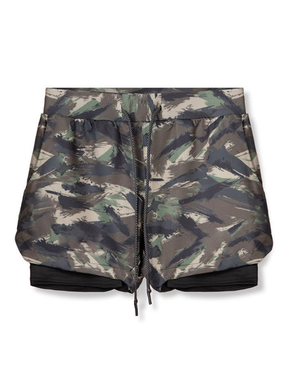 Men's 2-in-1 Shorts Sports Allover Camo Print Drawstring Shorts