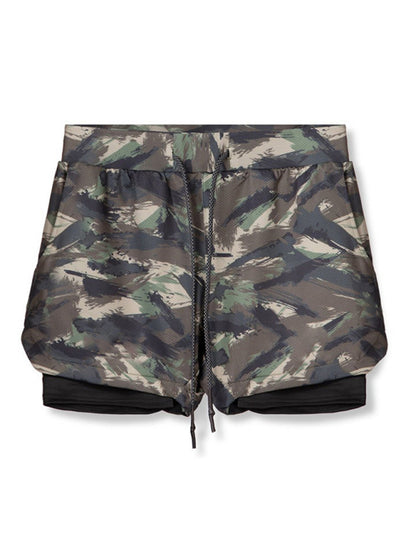 Men's 2-in-1 Shorts Sports Allover Camo Print Drawstring Shorts