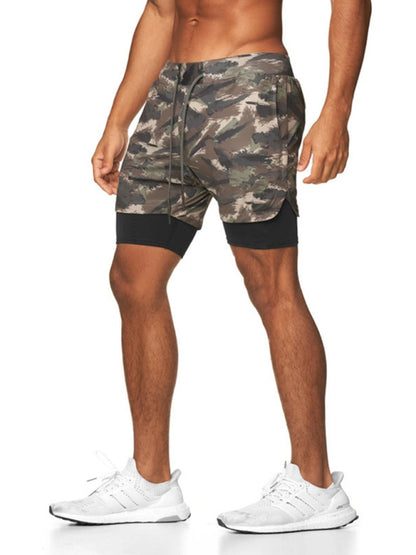 Men's 2-in-1 Shorts Sports Allover Camo Print Drawstring Shorts