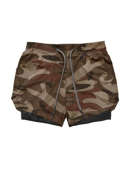 Men's 2-in-1 Shorts Sports Allover Camo Print Drawstring Shorts