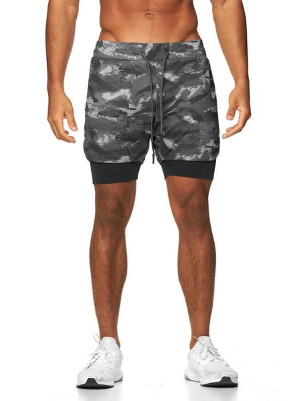 Men's 2-in-1 Shorts Sports Allover Camo Print Drawstring Shorts