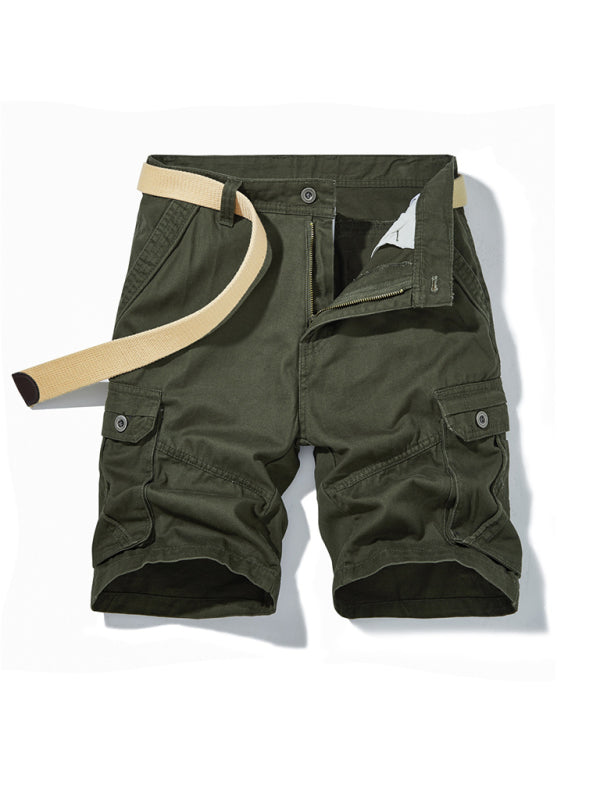 Men's Solid Color Casual Multi-Pocket Cargo Shorts